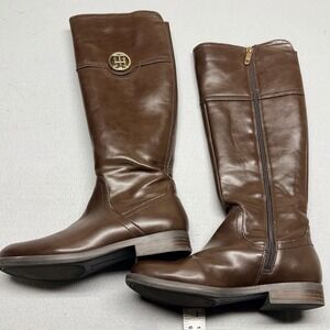 Tommy Hilfiger Women's Brown Leather Knee High Boots Side Zip Riding Size 6M